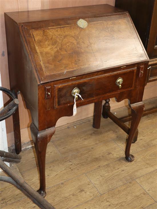 A small George I style walnut bureau W.70cm